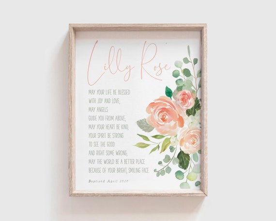 Baptism Gift Girl, Personalized PRINTABLE, Baby Girl Gift, Nursery Wall Art, Godchild Baptism Sign Dedication Gift, Gift from Godparents