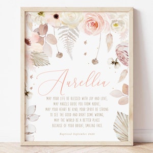 Baptism Gift Girl, Personalized PRINTABLE, Baby Girl Gift, Boho Nursery Wall Art, Godchild Baptism Sign Dedication, Nursery Decor, PRINTABLE image 5