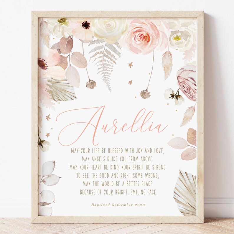 Baptism Gift Girl, Personalized PRINTABLE, Baby Girl Gift, Boho Nursery Wall Art, Godchild Baptism Sign Dedication, Nursery Decor, PRINTABLE image 5
