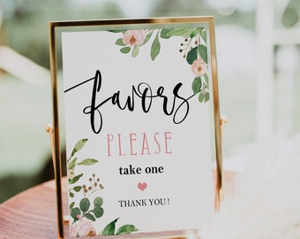 Favors Sign, Please Take One, Baptism, Instant Download, Printable Sign, Favor Table Sign, Printable Favor Table Sign Cross & Greenery 002