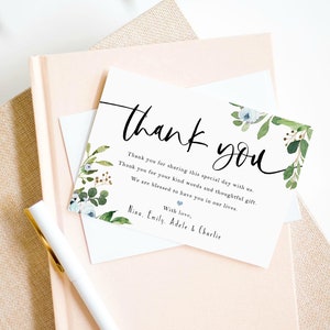 Baptism Thank You Card, Boy Thank You Card Template, DIY Thank You Card, Editable Thank You Card, Thank You Card, Cross & Greenery 001 image 2