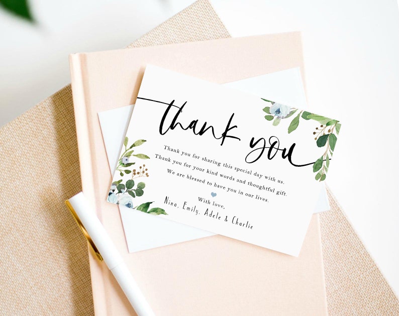 Baptism Thank You Card, Boy Thank You Card Template, DIY Thank You Card, Editable Thank You Card, Thank You Card, Cross & Greenery 001 image 2