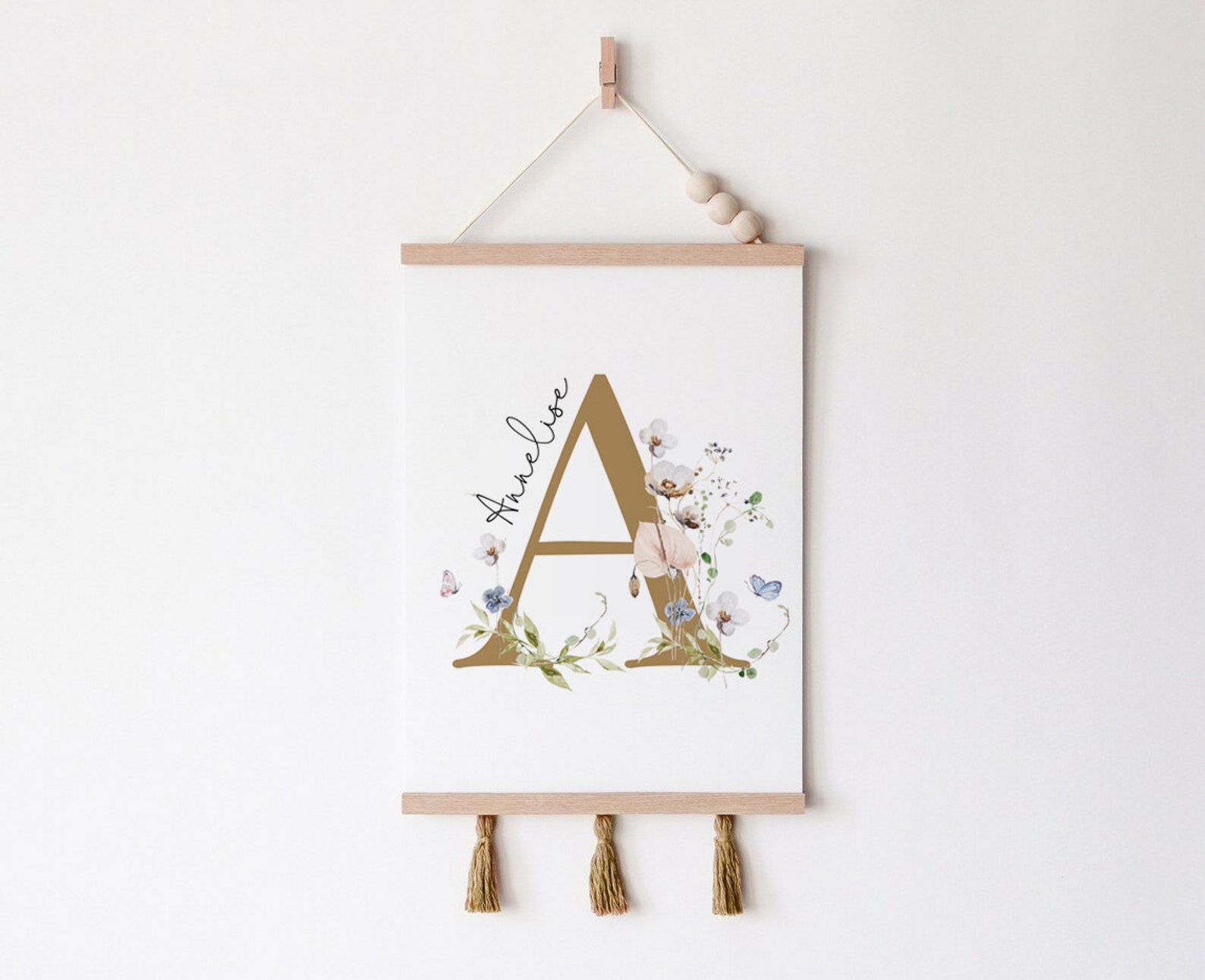 Custom Wildflowers Initial Print Girls, Personalizable Baby Girl Name ...
