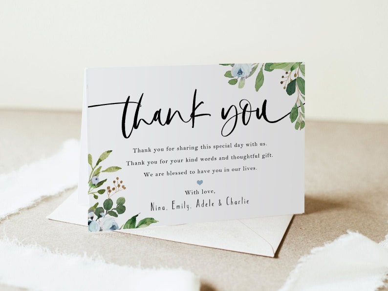 Baptism Thank You Card, Boy Thank You Card Template, DIY Thank You Card, Editable Thank You Card, Thank You Card, Cross & Greenery 001 image 1