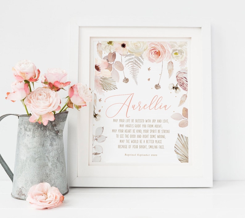 Baptism Gift Girl, Personalized PRINTABLE, Baby Girl Gift, Boho Nursery Wall Art, Godchild Baptism Sign Dedication, Nursery Decor, PRINTABLE image 2
