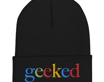 Gorro con puños geek, gorro gráfico bordado