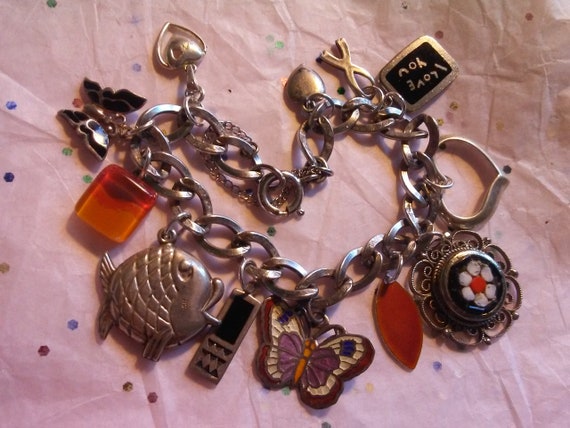 Vintage sterling 12 charm bracelet BUTTERFLIES ar… - image 1