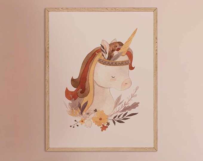 Affiche imprimable licorne enfants bébés. Poster téléchargement instantané. Downloadable digital unicorn poster. Cadeau bébé..