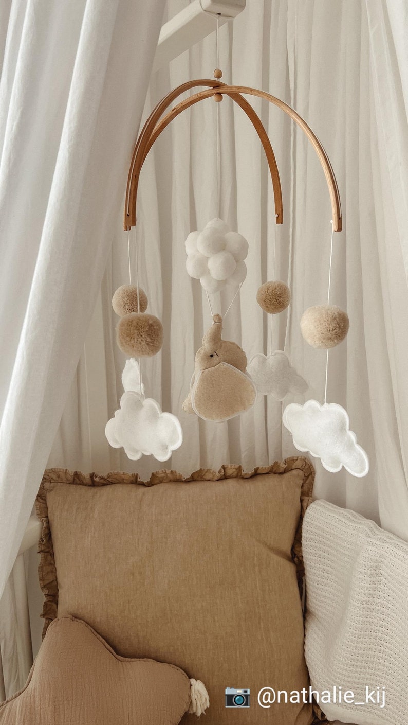 Elephant mobile. Neutral baby mobile. Neutral baby nursery mobile. Made in France. image 7