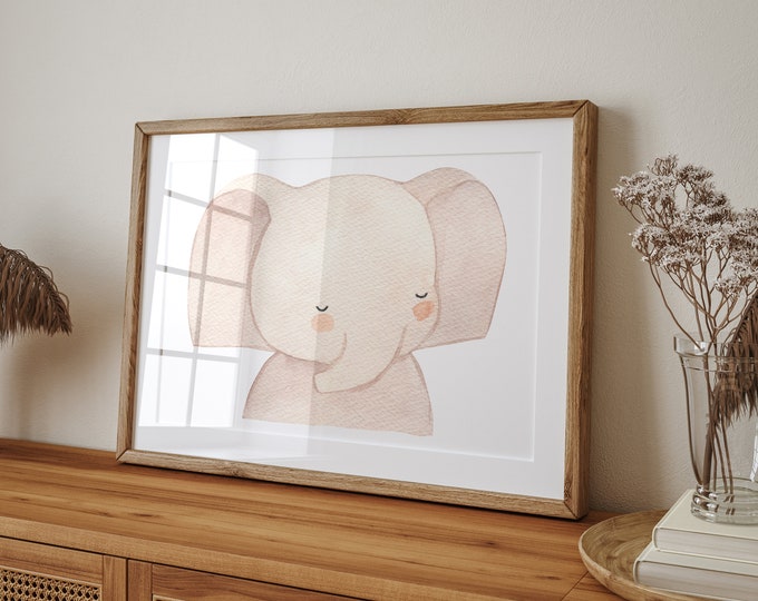 Affiche éléphant imprimable. Affiche à télécherger. Cadeau de naissance. Baby-shower. Elephant nursery poster.