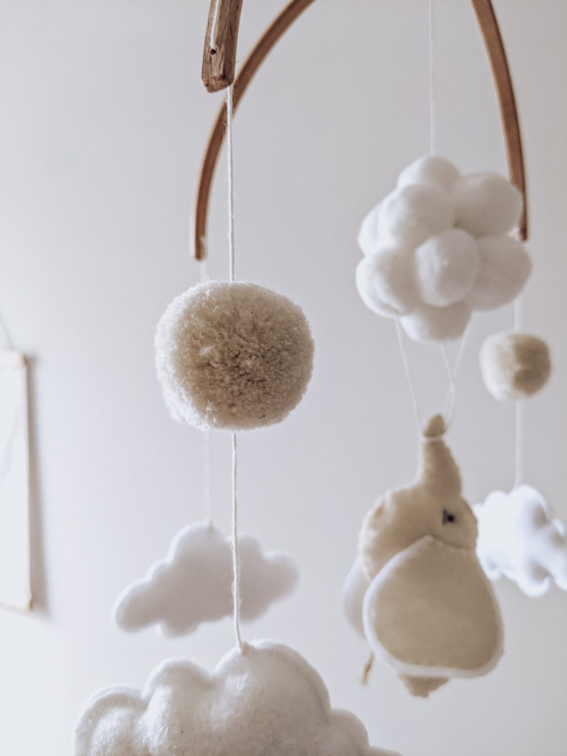 Elephant mobile. Neutral baby mobile. Neutral baby nursery mobile. Made in France. image 3