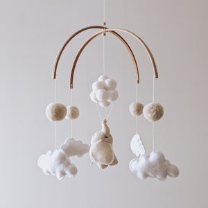 Mobile elephant. Neutral baby mobile. Neutral baby nursery mobile. Made in France.