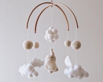 Elephant mobile. Neutral baby mobile. Neutral baby nursery mobile. Made in France.