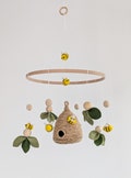 Bee mobile with a jute hive. Handmade baby mobile. product logo
