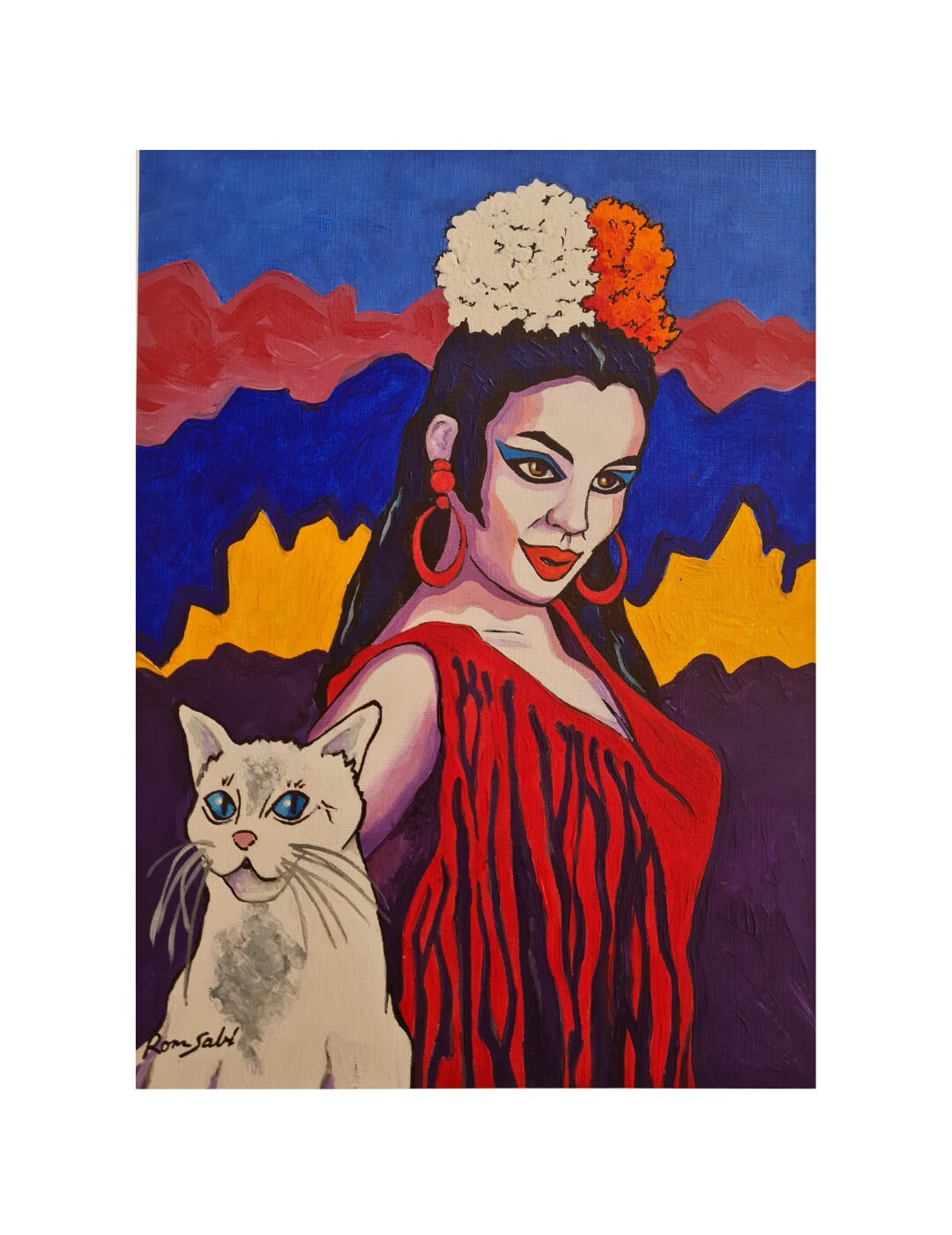Flamenco Lady With White Cat Spanish Wall Art Home Decor Etsy
