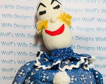 Muñeca de payaso casera muñeca de calcetín relleno muñeca de payaso de tela muñeca de payaso vintage hecha en casa