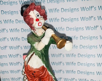 Clown in porcellana vintage in stile italiano con corno, anni '70-'80