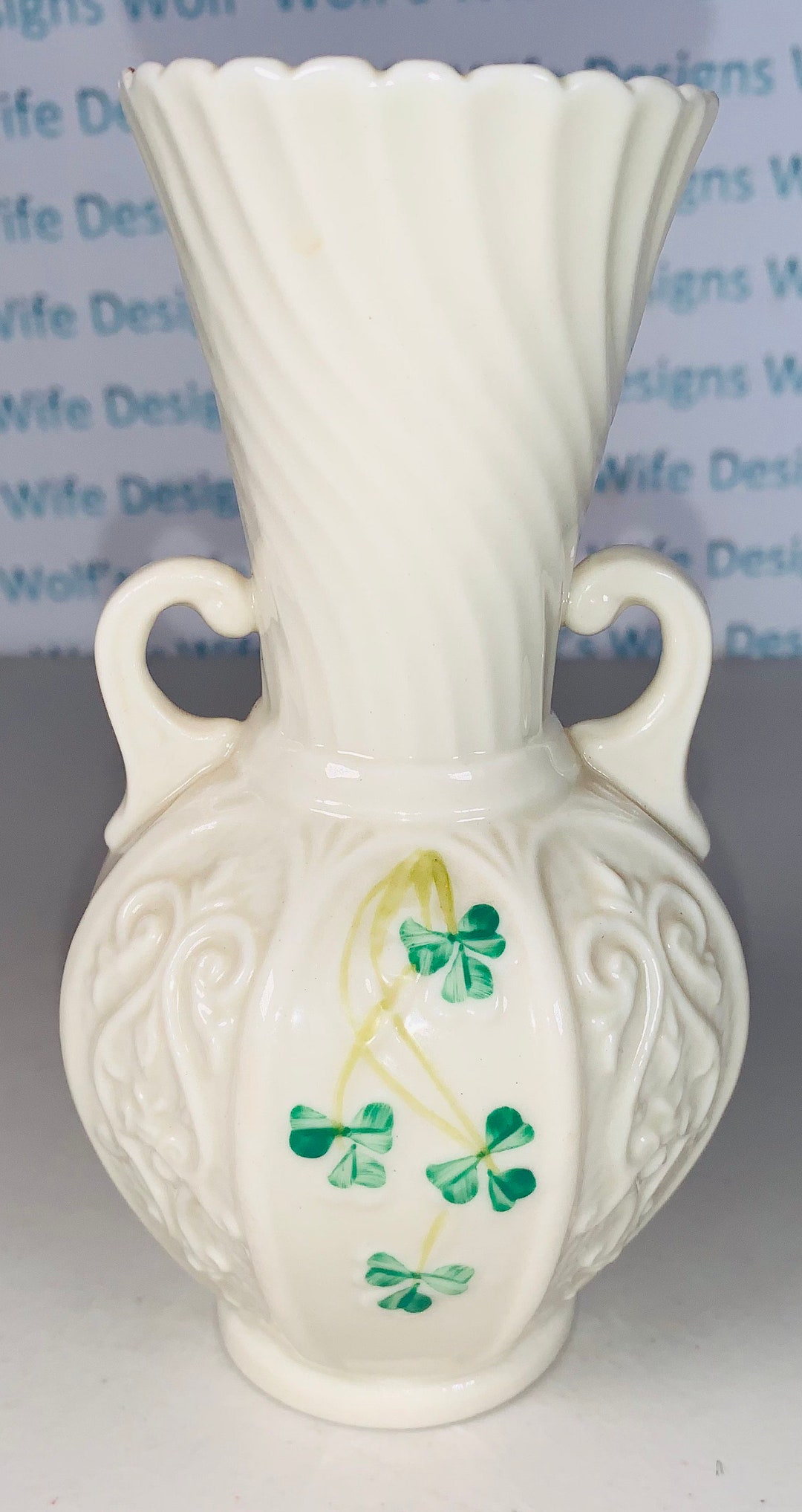 Belleek Urn Style Vase Imported From Ireland Irish Vase Decorated With