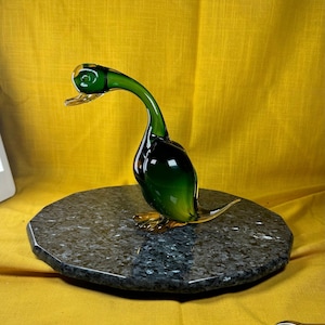 Murano made in Italy hand blown glass duck green and yellow vintage murano hand blown glass sculpture