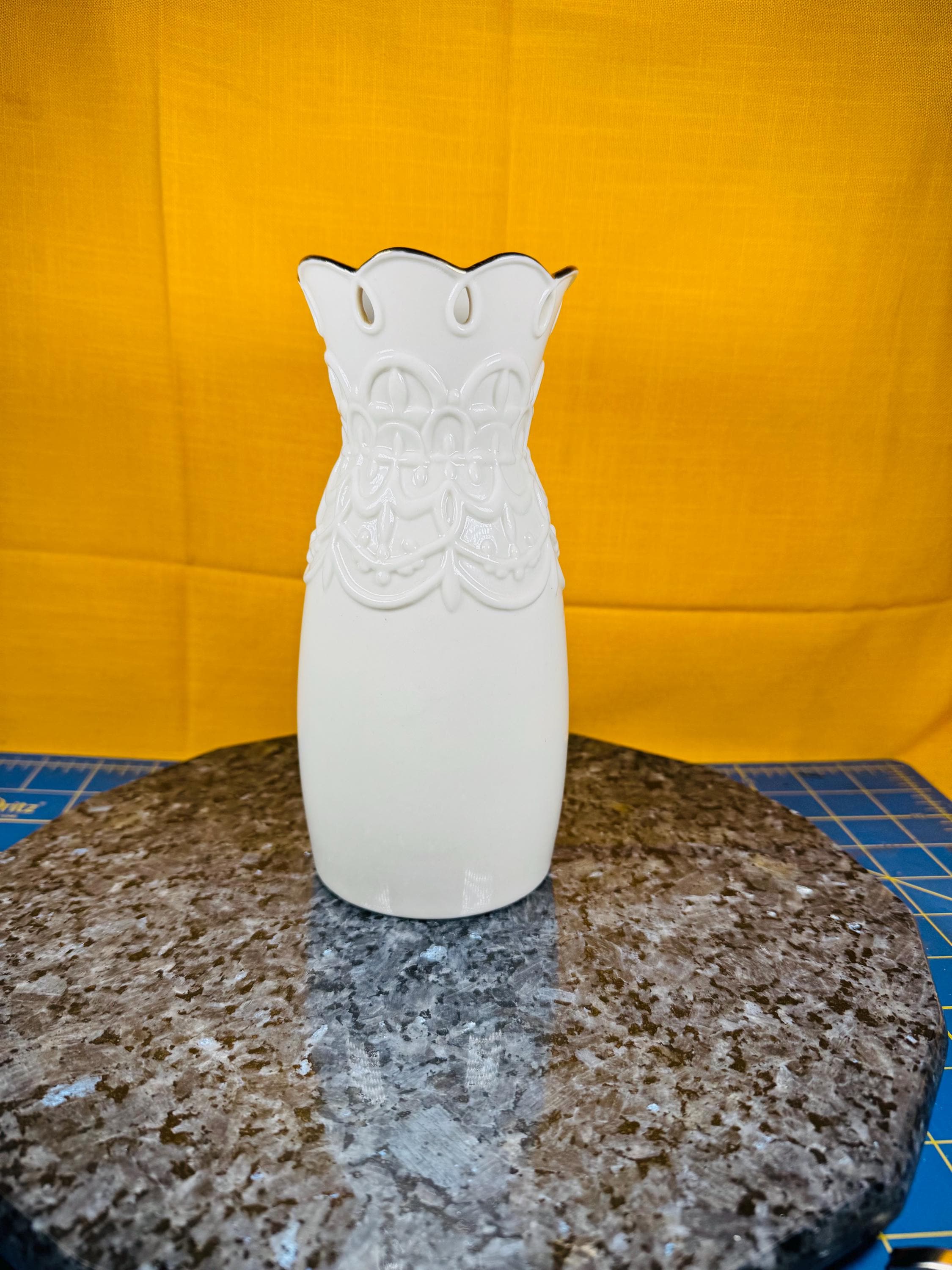 Vintage White Porcelain Vase With Gold Trimed Raised Flowers - Etsy