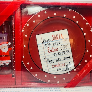 Nikolausteller und Milchkännchen mit Papierstrohhalm. 9&quot; Teller. Nie benutzt. Noch in Box. Weihnachtsteller. Plätzchenplatte.