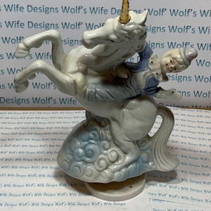 Musical porcelain unicorn with clown rider Vintage unicorn collectible vintage clown collectible
