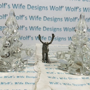 Miniature metal moose and glass Christmas trees miniature Christmas village miniature Christmas town
