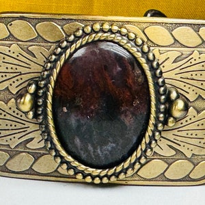 natural stone cabachon red moss agate on brass belt buckle fits 1 3/4 inch belt