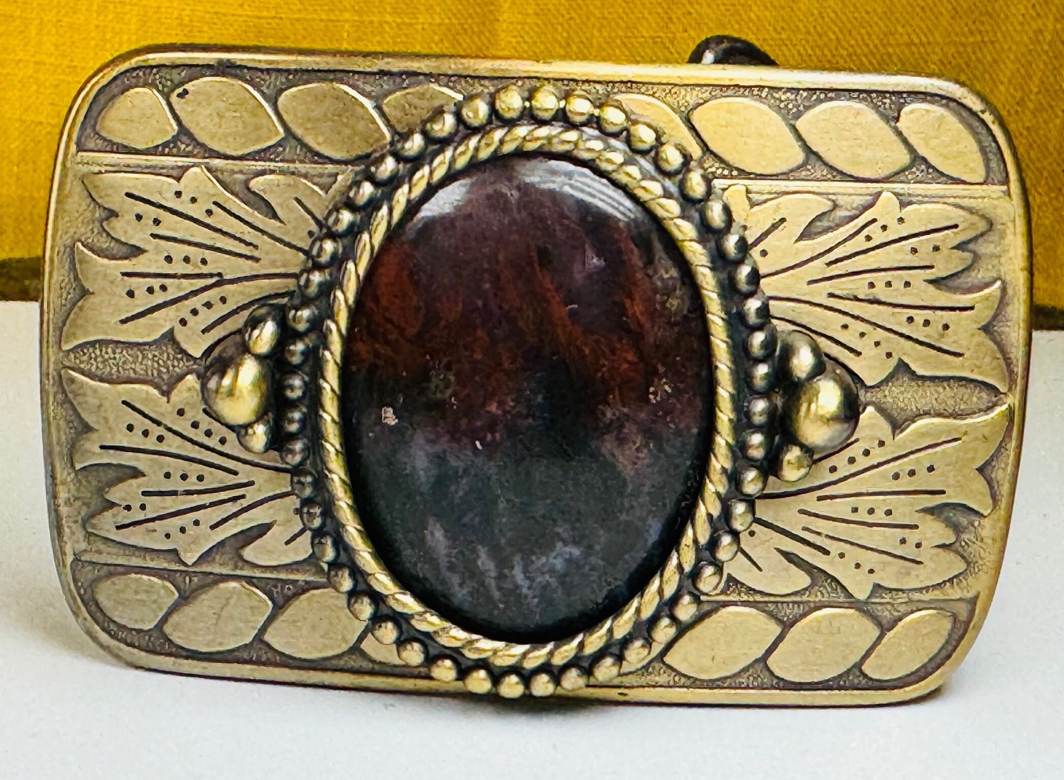 Vintage Jasper Cabachon Belt Buckle Used Great Shape Desert jasper belt buckle replacement stone main image 3