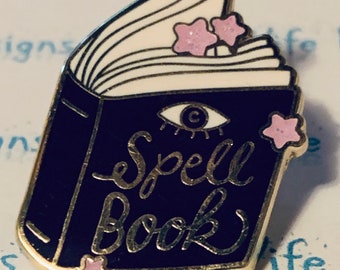 Witchy enamel pun witches spell book pin