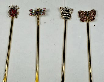 Tenedores de fondue o palillos de cóctel enjoyados con temática de insectos, mariquita, abeja, libélula y mariposa
