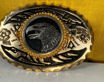 Gold Eagle Black Faux Leather Belt Golden Eagle Buckle Leather Belt Men Wild West Cowboy Style  main image 3