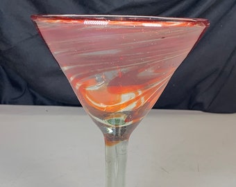 Exquisite Murano style handblown art glass red swirl margarita or martini glass cocktail glass