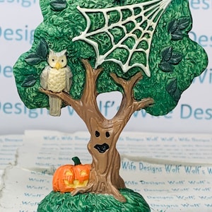 Happy Halloween tree with owl spider web and jack o lantern miniature Halloween tree for Halloween decorations or mini Halloween town