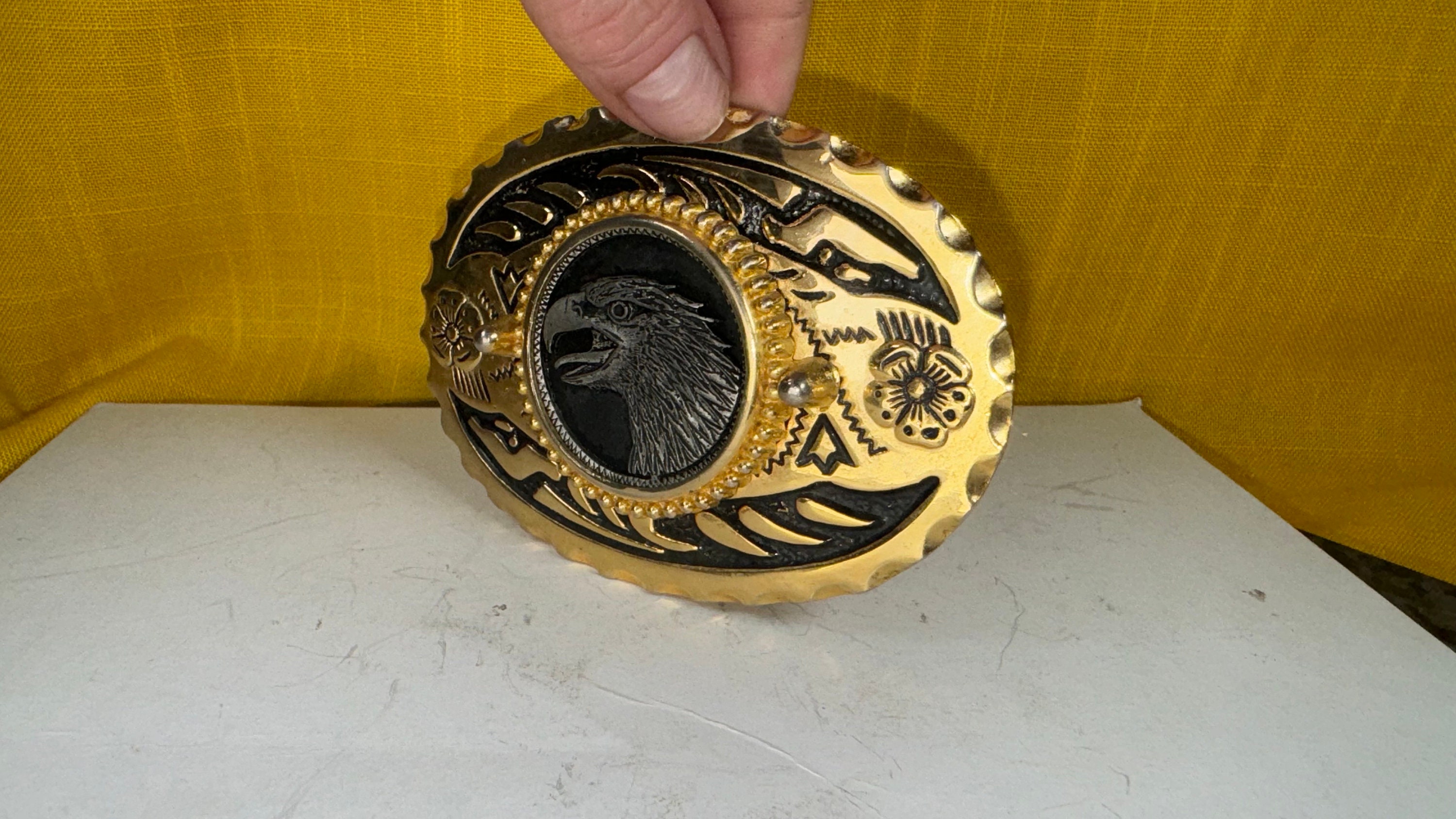 GASOLINE GLAMOUR GOLD EAGLE BUCKLE Handmade Hammered Eagles Buckle Solid Brass Belt Buckles  main image 3