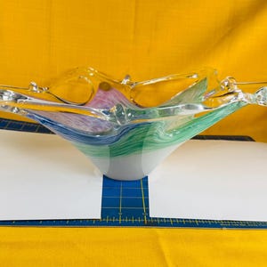handmade hand blown starfish Or Star flower glass dish made in Mirano italy blue green and pink with exquisite cutouts almost looks alive
