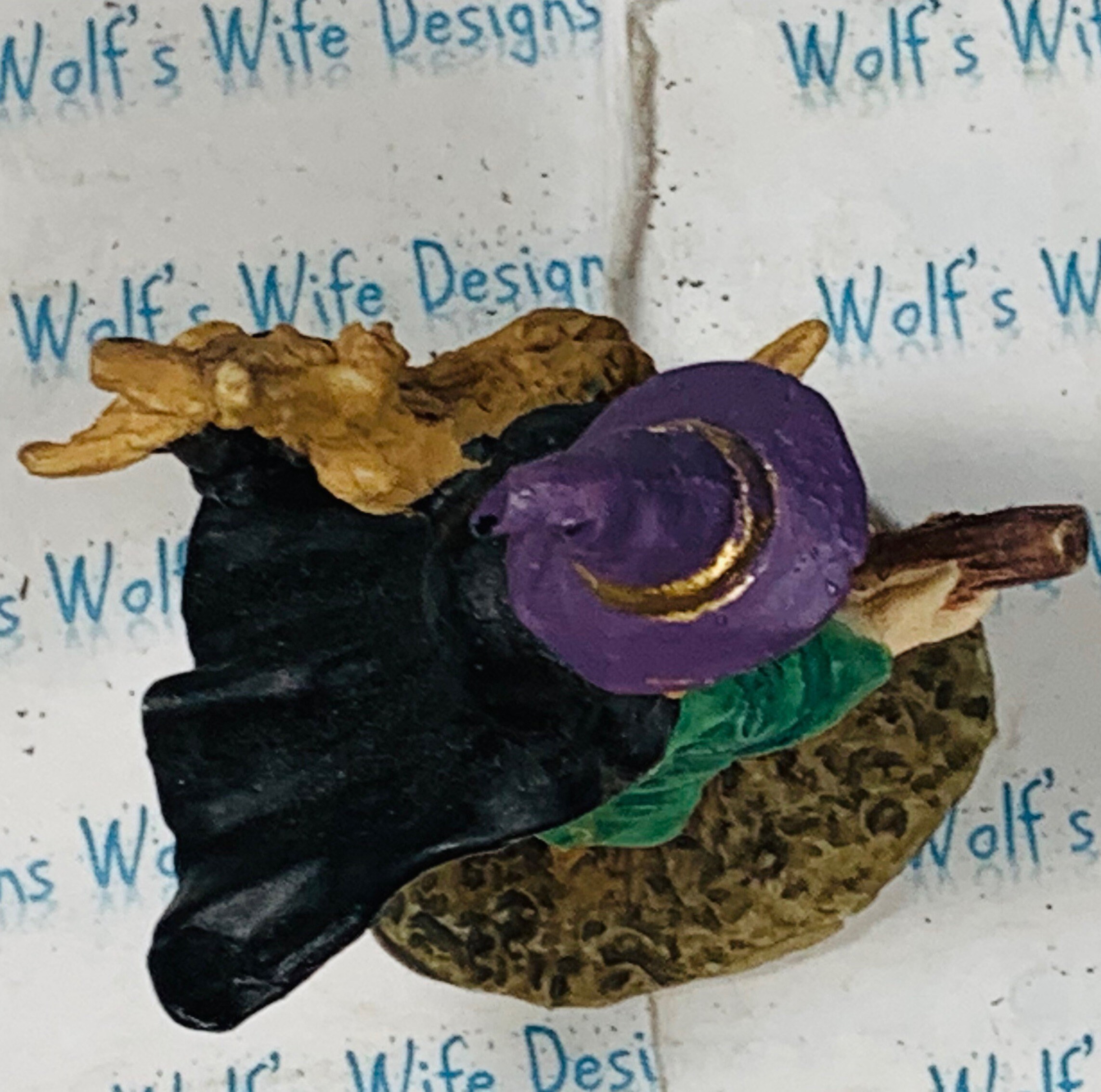 Witch on Broom With Bat for a Miniature Halloween Town for Etsy