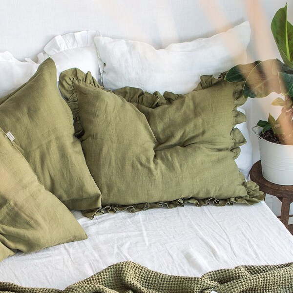 Linen Ruffled Pillow Etsy
