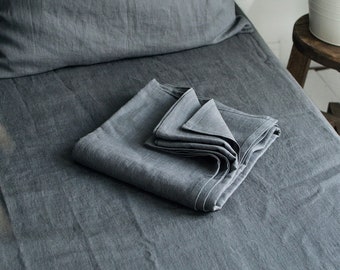 DRAP PLAT EN LIN gris anthracite. Drap plat de luxe en lin naturel lavé à la pierre de couleur gris foncé. Tailles King, Queen, Twin, Full, Double.