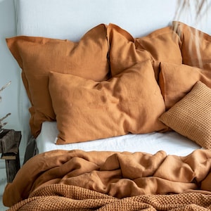 Linen Pillowcase in Cinnamon - Terracotta Rust Pillow Cover - Standard Queen King Body Lumbar Euro Sham - Earthy Orange Cushion Cover