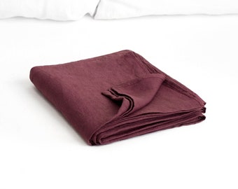 Linen Flat Sheet in Burgundy. King, Queen, Twin, Full, Double, Standard sizes. Premium stonewashed linen. Ruby linen top sheet