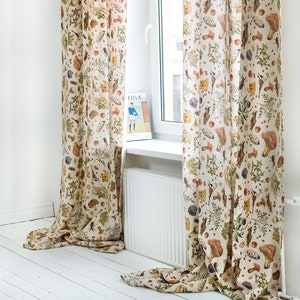 Mushroom linen curtain panel, Vintage curtains, Rod pocket curtain, Linen sheer curtains, Linen curtain drapes, Farmhouse curtains image 1