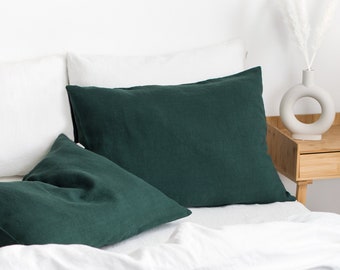 Linen Pillowcase in Jungle Green. Standard, Queen, King, Body, Euro sham, Deco, Custom size Linen Pillow Cover.