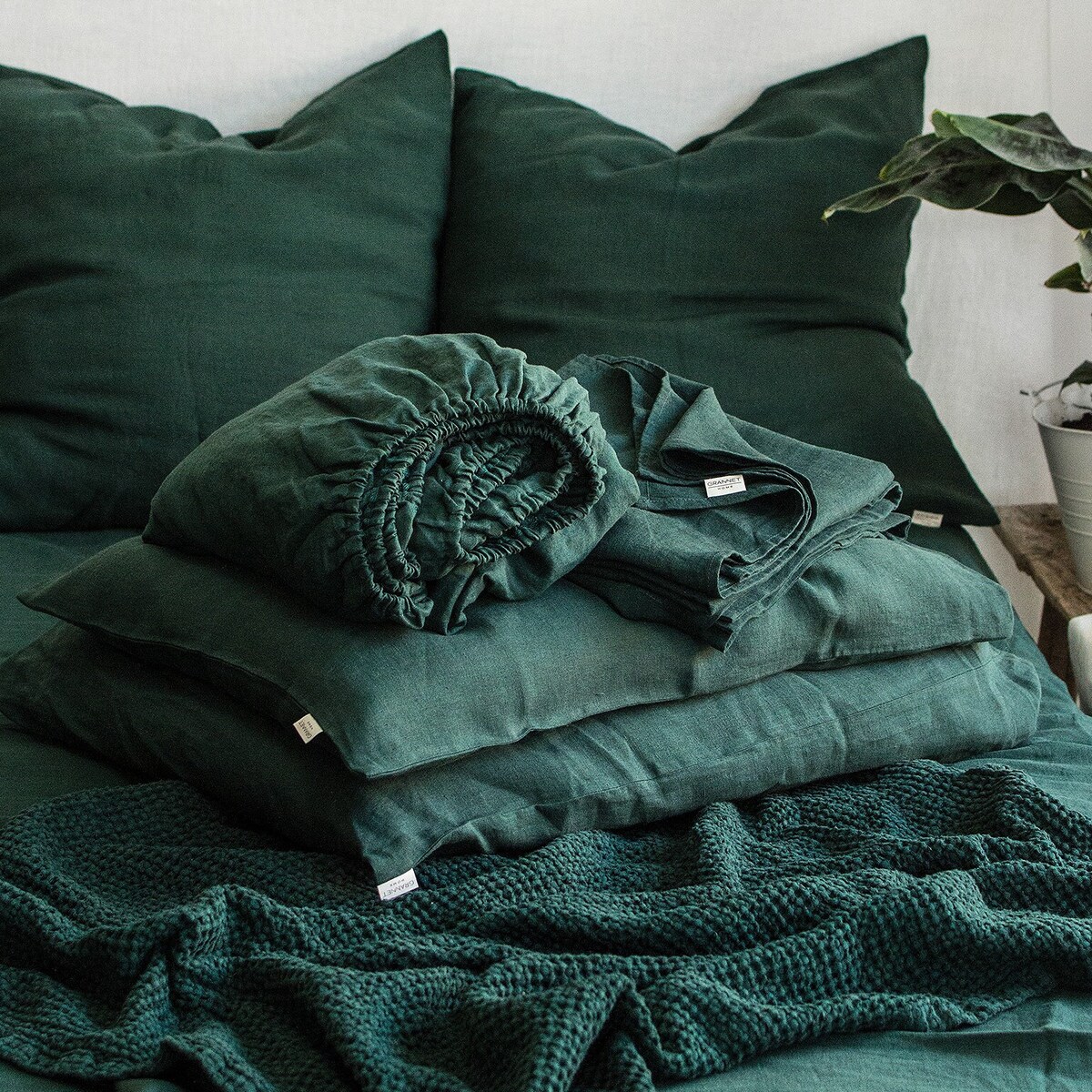 LINEN SHEET SET in Jungle Green. Fitted Sheet, Flat Sheet, 2 Pillowcases Queen Etsy