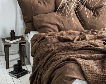 Linen Bedding Set in Walnut. Duvet Cover and 2 pillowcases set. King, Queen, Twin, Full, Double, Single size. Dark Brown Linen bedding