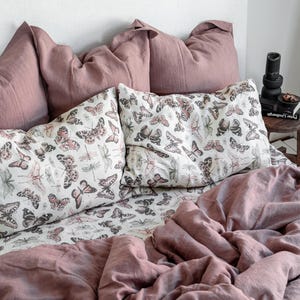 Bettwäsche mit Schmetterlingen Spannbettlaken, Bettlaken & 2 Kissenbezüge. König, Königin, Zwilling, Voll, Doppelt, Standard. Natürliche Leinenbettwäsche