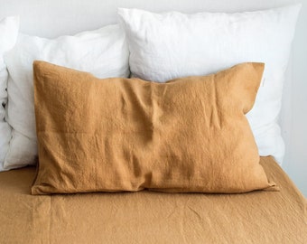 Peanut Butter Linen Pillowcase, Washed Soft Natural Pure Pillow Cover King Queen Standard Deco Body Lumbar Sham Cushion for Bedding or Sofa