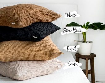 Linen Throw Pillowcase with Zipper. Deco, Euro, Standard, Queen, King, Body, Lumbar, Sham. Cushion Cover, Linen waffle throw pillow cover
