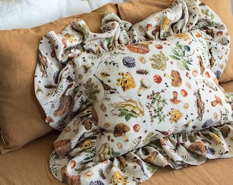 Mushroom Linen Sham With Ruffles, French Frilled Insects