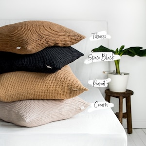 Linen Throw Pillowcase with Zipper. Deco, Euro, Standard, Queen, King, Body, Lumbar, Sham. Cushion Cover, Linen waffle throw pillow cover image 4